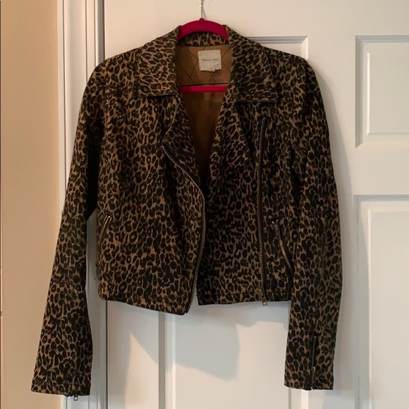 silence + noise Jackets & Blazers - Cheetah print Moto cropped jacket